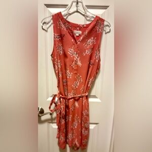 Loft, dress, sleeveless, M, coral w/white flowers, short,